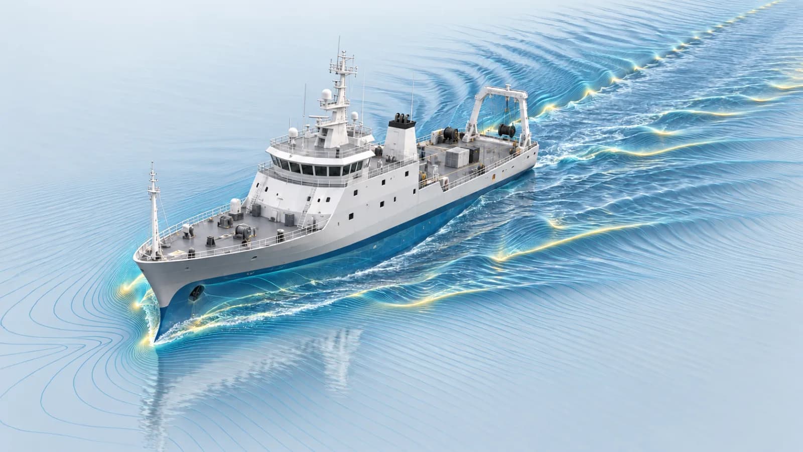 Ship hull with streamlines and wake visualisation
