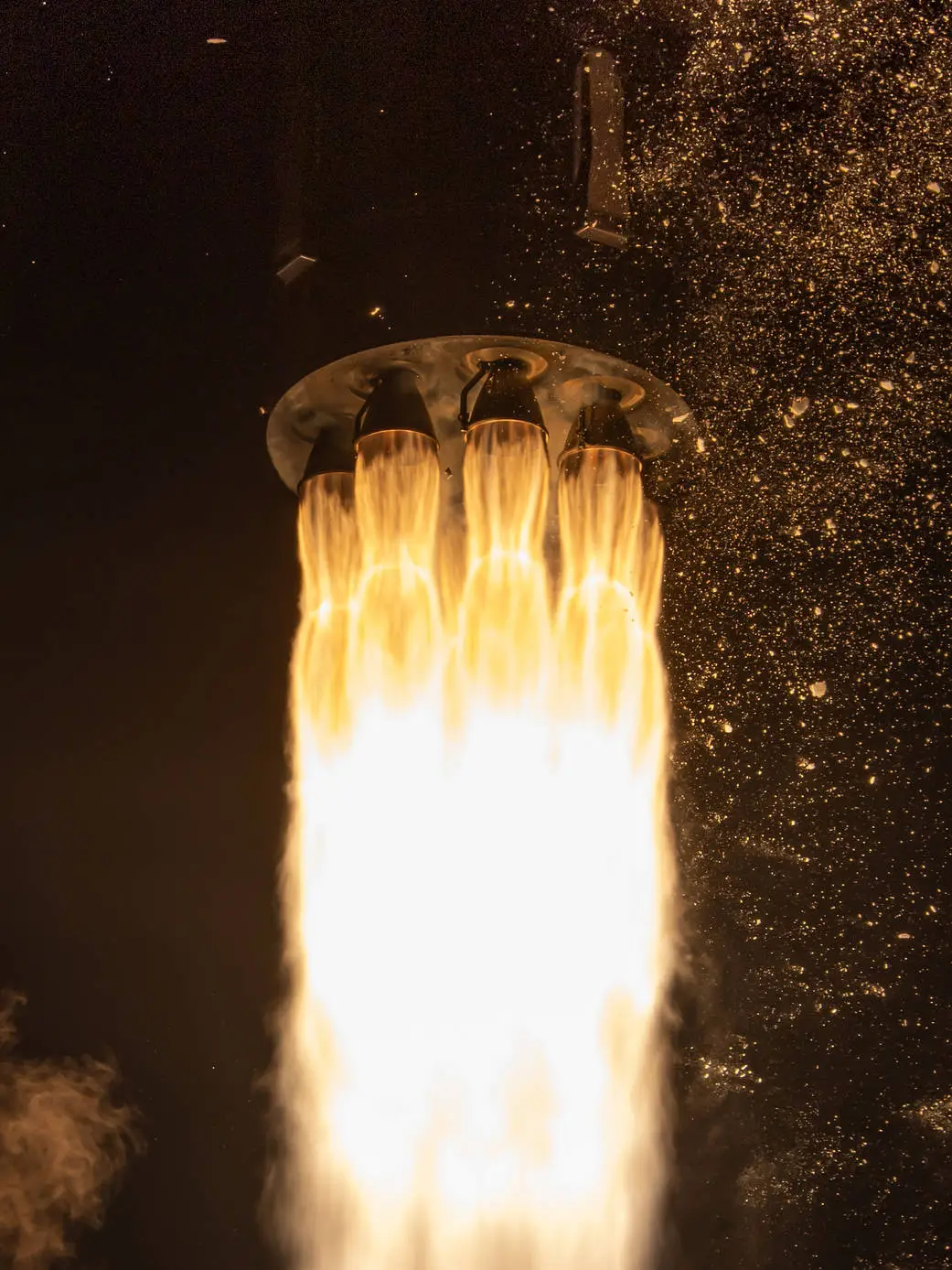 Rocket engines firing during a ground test